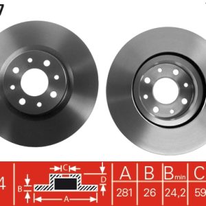 Disc frana -> ALFA ROMEO MITO (955_) 1.3 MultiJet (955AXT1A, 955AYA1A) diesel 80 cai -> TRW DF4377