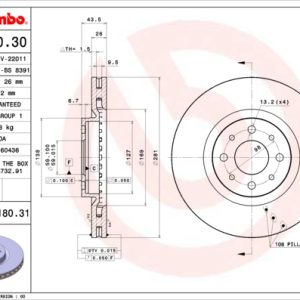 Disc frana -> ALFA ROMEO MITO (955_) 1.3 MultiJet (955AXT1A, 955AYA1A) diesel 80 cai -> BREMBO 09.5180.31