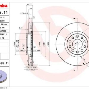 Disc frana -> ALFA ROMEO GIULIA (952_) 2.2 D (952AGA250, 952AGM250, 952ASM2, 952ASA2) diesel 136 cai -> BREMBO 09.C495.11