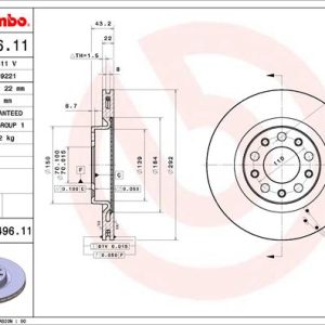 Disc frana -> ALFA ROMEO GIULIA (952_) 2.2 D (952AGA250, 952AGM250, 952ASM2, 952ASA2) diesel 136 cai -> BREMBO 09.C496.11