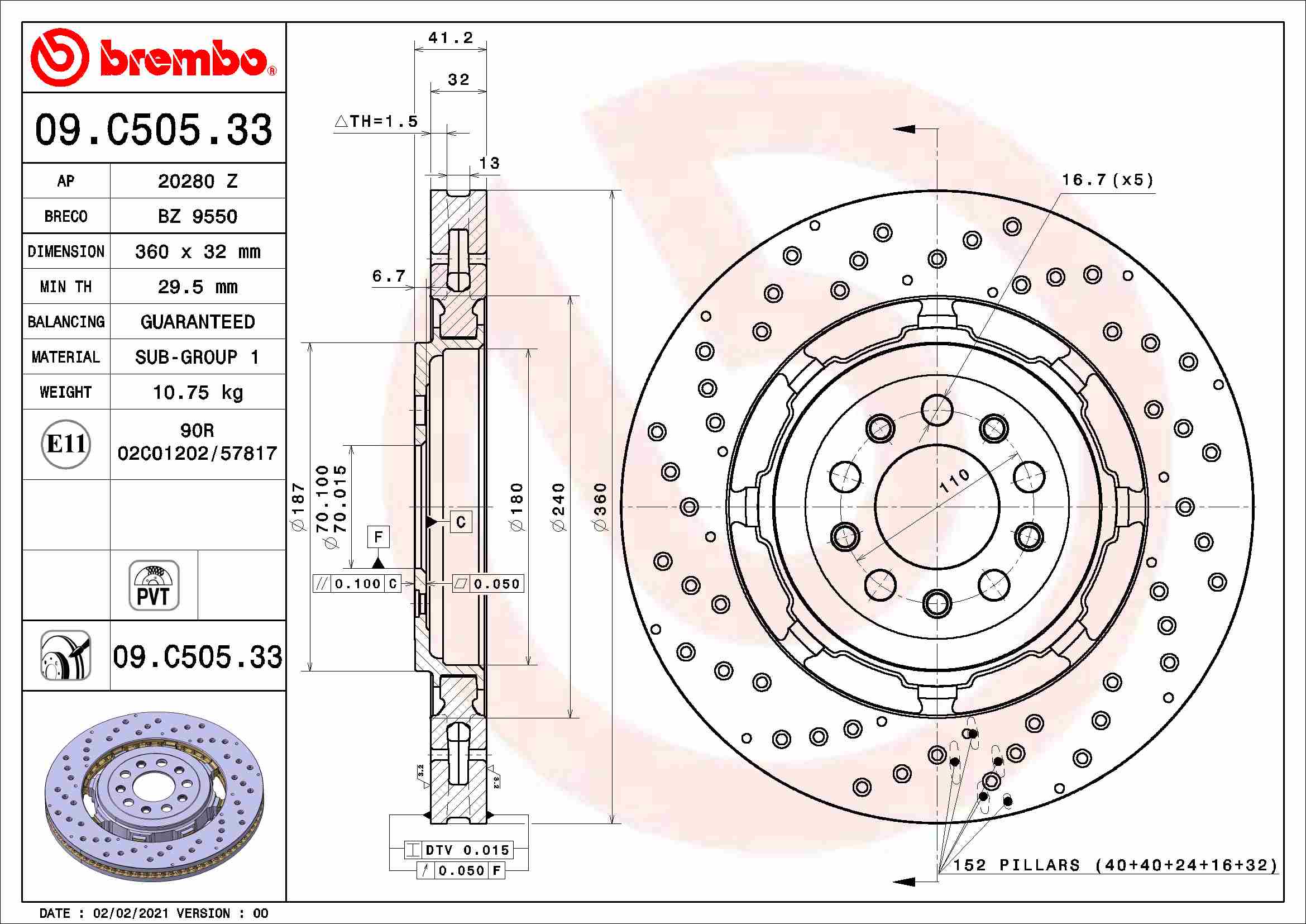 Disc frana -> ALFA ROMEO STELVIO (949_) 2.9 Q4 (949.AXG2A, 949.AXH2A, 949.AXS2A) benzina 510 cai -> BREMBO 09.C505.33