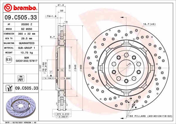 Disc frana -> ALFA ROMEO GIULIA (952_) 2.9 Quadrifoglio (952AAM24) benzina 510 cai -> BREMBO 09.C505.33