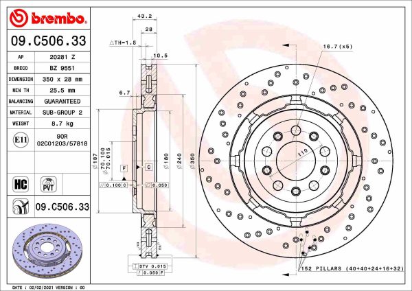 Disc frana -> ALFA ROMEO GIULIA (952_) 2.9 Quadrifoglio (952AAM24) benzina 510 cai -> BREMBO 09.C506.33