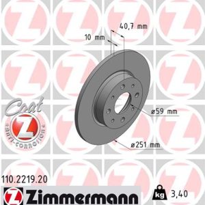 Disc frana -> ALFA ROMEO MITO (955_) 1.3 MultiJet (955AXT1A, 955AYA1A) diesel 80 cai -> ZIMMERMANN 110.2219.20