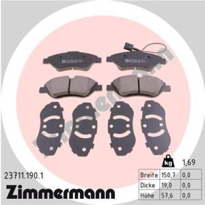 Placute frana -> ALFA ROMEO MITO (955_) 1.3 MultiJet (955AXH1B, 955AXT1A) diesel 90 cai -> ZIMMERMANN 23711.190.1