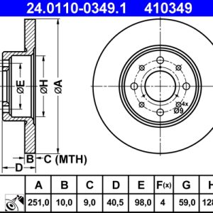 Disc frana -> ALFA ROMEO MITO (955_) 1.3 MultiJet (955AXT1A, 955AYA1A) diesel 80 cai -> ATE 24.0110-0349.1