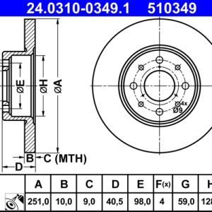 Disc frana -> ALFA ROMEO MITO (955_) 1.3 MultiJet (955AXT1A, 955AYA1A) diesel 80 cai -> ATE 24.0310-0349.1