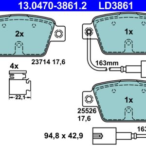 Placute frana -> ALFA ROMEO MITO (955_) 1.3 MultiJet (955AXT1A, 955AYA1A) diesel 80 cai -> ATE 13.0470-3861.2