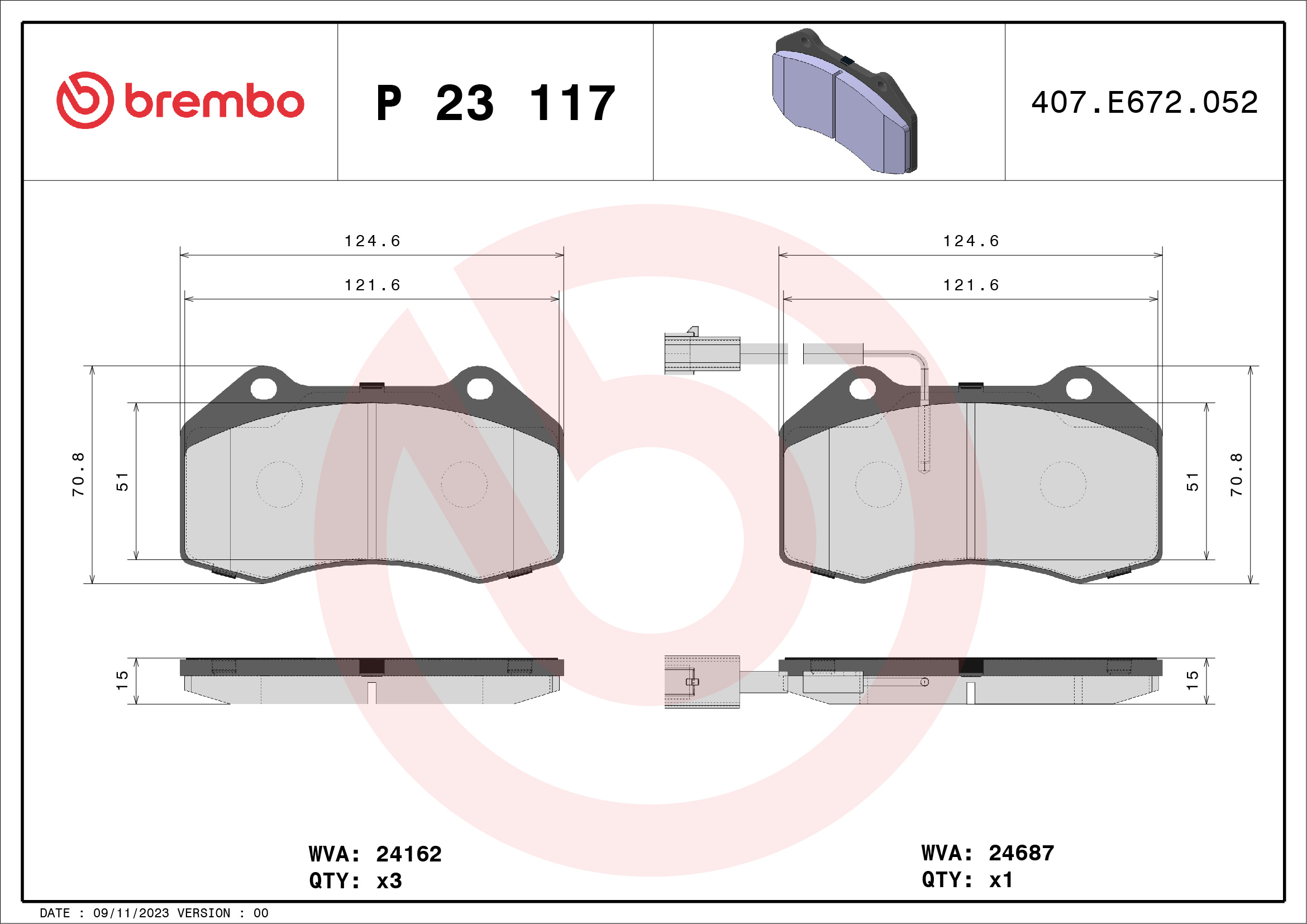 Placute frana -> ALFA ROMEO MITO (955_) 1.4 MultiAir (955AXN1B) benzina 170 cai -> BREMBO P 23 117