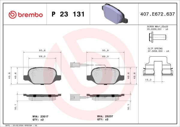 Placute frana -> ALFA ROMEO MITO (955_) 1.3 MultiJet (955AXT1A, 955AYA1A) diesel 80 cai -> BREMBO P 23 131