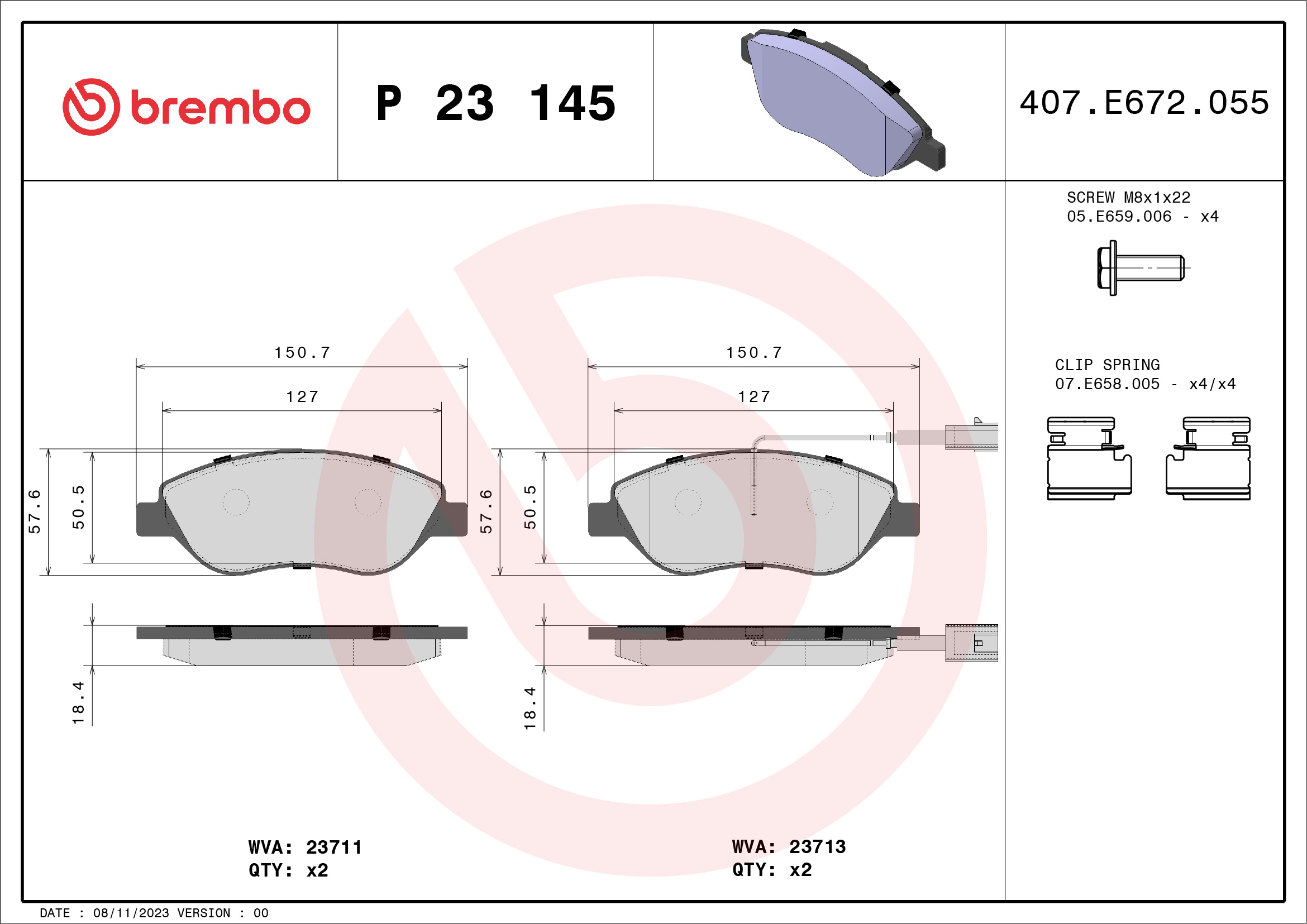 Placute frana -> ALFA ROMEO MITO (955_) 1.3 MultiJet (955AXT1A, 955AYA1A) diesel 80 cai -> BREMBO P 23 145