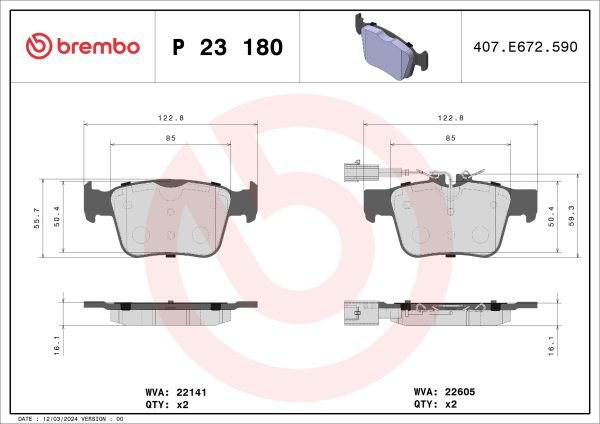 Placute frana -> ALFA ROMEO GIULIA (952_) 2.2 D (952AGA250, 952AGM250, 952ASM2, 952ASA2) diesel 136 cai -> BREMBO P 23 180