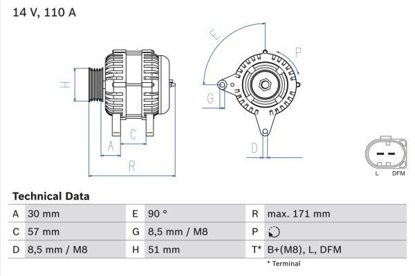 Alternator AUDI A3 (8P1) 1.6 FSI benzina 115 cai BOSCH 0 986 045 320