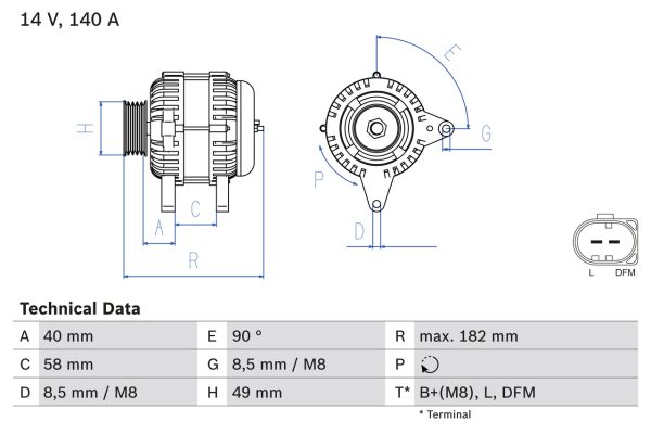 Alternator AUDI A3 (8P1) 3.2 V6 quattro benzina 250 cai BOSCH 0 986 083 050