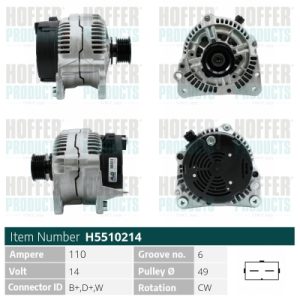 Alternator AUDI A3 (8L1) 1.9 TDI diesel 110 cai HOFFER H5510214