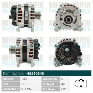 Alternator AUDI A1 Sportback (8XA, 8XF) 1.6 TDI diesel 115 cai HOFFER H5510545