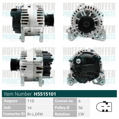 Alternator AUDI A3 Sportback (8PA) 2.0 TFSI quattro benzina 200 cai HOFFER H5515101