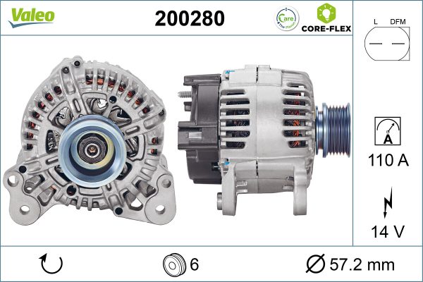 Alternator AUDI A3 (8P1) 1.6 E-Power Benzina/Etanol 102 cai VALEO 200280