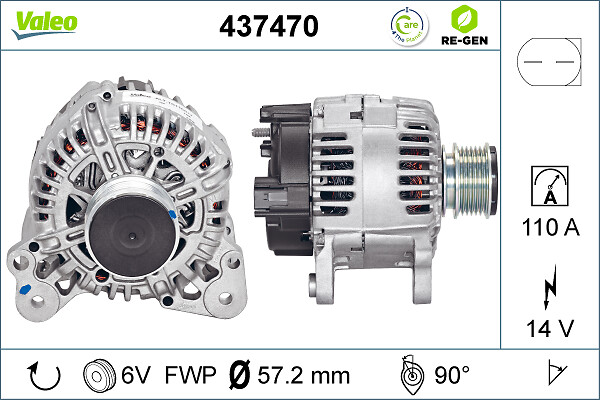 Alternator AUDI A3 Sportback (8PA) 1.6 benzina 102 cai VALEO 437470