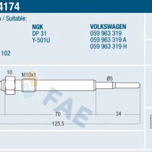 Bujie incandescenta AUDI A4 B6 (8E2) 2.5 TDI quattro diesel 180 cai FAE 74174