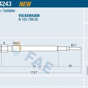 Bujie incandescenta AUDI A3 Sportback (8PA) 2.0 TDI quattro diesel 170 cai FAE 74243