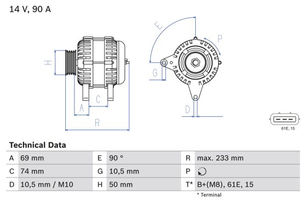 Alternator BMW Seria 3 (E46) 325 i benzina 192 cai BOSCH 0 986 040 390