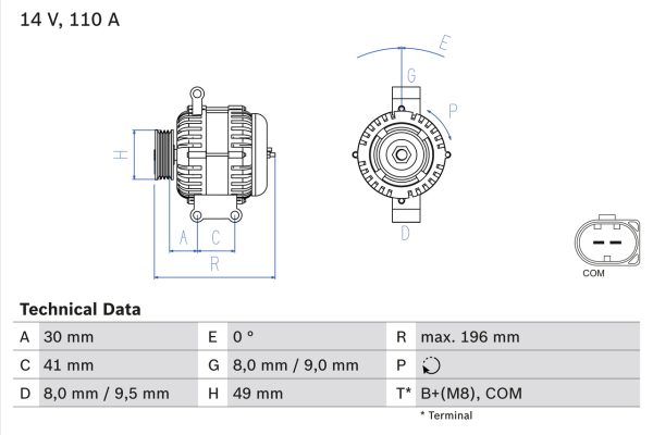 Alternator BMW Seria 1 (E81) 118 i benzina 129 cai BOSCH 0 986 046 130