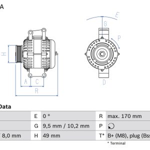 Alternator BMW Seria 3 Cabriolet (E93) 318 i benzina 143 cai BOSCH 0 986 082 480