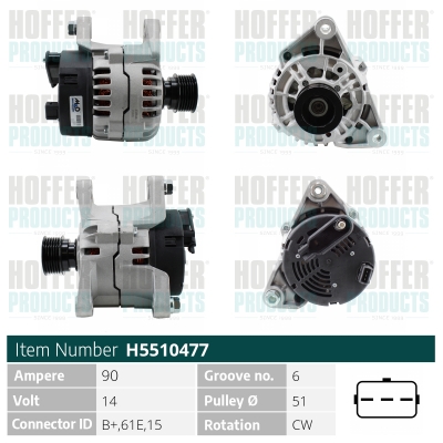 Alternator BMW Seria 3 Compact (E36) 318 ti benzina 140 cai HOFFER H5510477