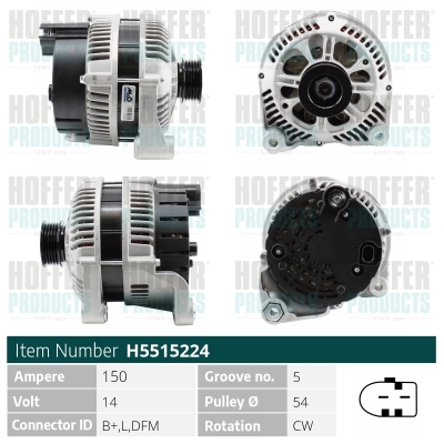Alternator BMW Seria 3 (E46) 318 d diesel 116 cai HOFFER H5515224