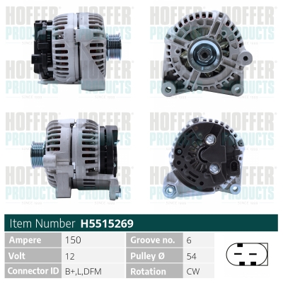 Alternator BMW Seria 3 Touring (E46) 330 d diesel 184 cai HOFFER H5515269