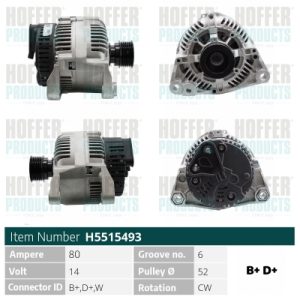 Alternator BMW Seria 3 Compact (E36) 316 g Benzina/Gaz metan (GNC) 102 cai HOFFER H5515493