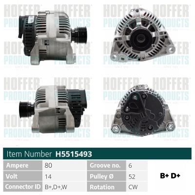 Alternator BMW Seria 3 Compact (E36) 316 g Benzina/Gaz metan (GNC) 102 cai HOFFER H5515493