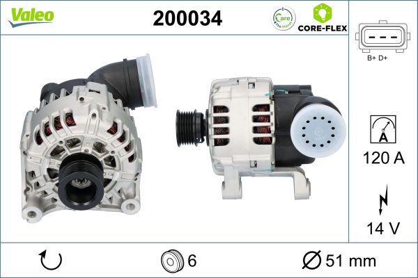 Alternator BMW Seria 3 (E46) 325 i benzina 192 cai VALEO 200034