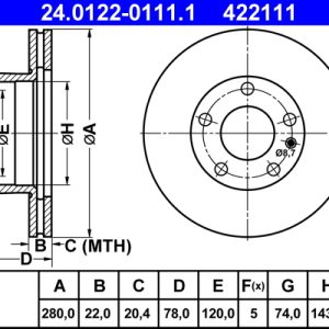 Disc frana ATE 24.0122-0111.1