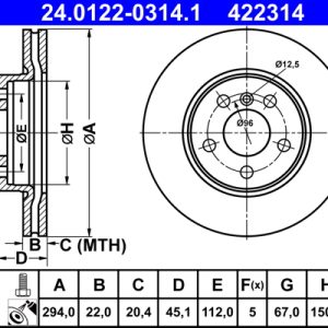 Disc frana ATE 24.0122-0314.1