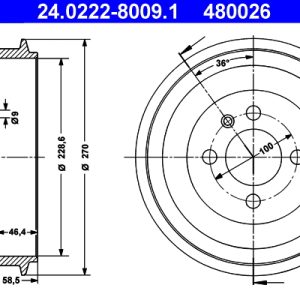 Tambur frana ATE 24.0222-8009.1