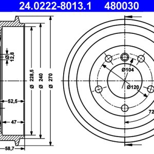Tambur frana ATE 24.0222-8013.1