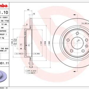 Disc frana -> CHEVROLET CRUZE (J300) 1.4 benzina 101 cai -> BREMBO 08.B351.11
