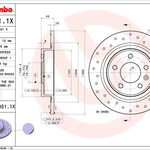 Disc frana -> CHEVROLET CRUZE (J300) 1.4 benzina 101 cai -> BREMBO 08.B351.1X