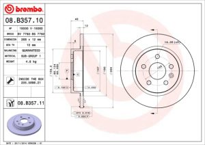 Disc frana -> CHEVROLET CRUZE (J300) 1.4 benzina 101 cai -> BREMBO 08.B357.11