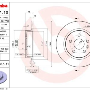 Disc frana -> CHEVROLET CRUZE (J300) 1.4 benzina 101 cai -> BREMBO 08.B357.11