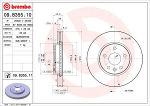 Disc frana -> CHEVROLET CRUZE (J300) 1.4 benzina 101 cai -> BREMBO 09.B355.11