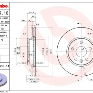 Disc frana -> CHEVROLET CRUZE (J300) 1.4 benzina 101 cai -> BREMBO 09.B355.11