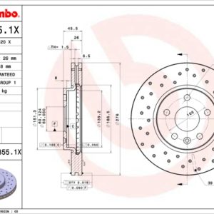 Disc frana -> CHEVROLET CRUZE (J300) 1.4 benzina 101 cai -> BREMBO 09.B355.1X