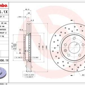 Disc frana -> CHEVROLET CRUZE hatchback (J305) 1.4 benzina 140 cai -> BREMBO 09.B356.1X