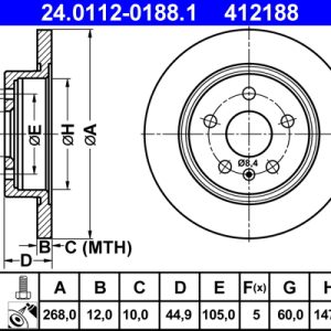 Disc frana -> CHEVROLET CRUZE (J300) 1.4 benzina 101 cai -> ATE 24.0112-0188.1