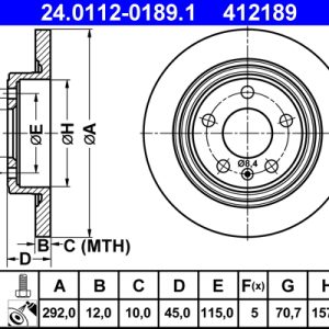 Disc frana -> CHEVROLET CRUZE (J300) 1.4 benzina 101 cai -> ATE 24.0112-0189.1