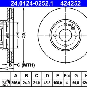 Disc frana -> CHEVROLET AVEO hatchback (T300) 1.2 benzina 69 cai -> ATE 24.0124-0252.1
