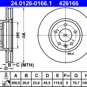 Disc frana -> CHEVROLET CRUZE (J300) 1.4 benzina 101 cai -> ATE 24.0126-0166.1